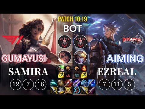 T1 Gumayusi Samira vs KT Aiming Ezreal Bot - KR Patch 10.19