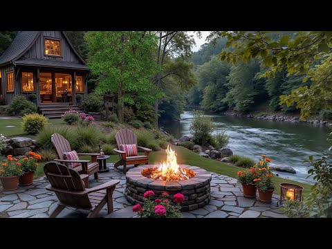 Soothing Piano Music & Fireplace for Studying 🌿 Spring Morning at Lakeside Porch