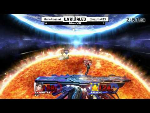 Unrivaled 4 WiiU - KuroKagami (Bayonetta) vs Weavile493 (Pikachu) - Winners R3