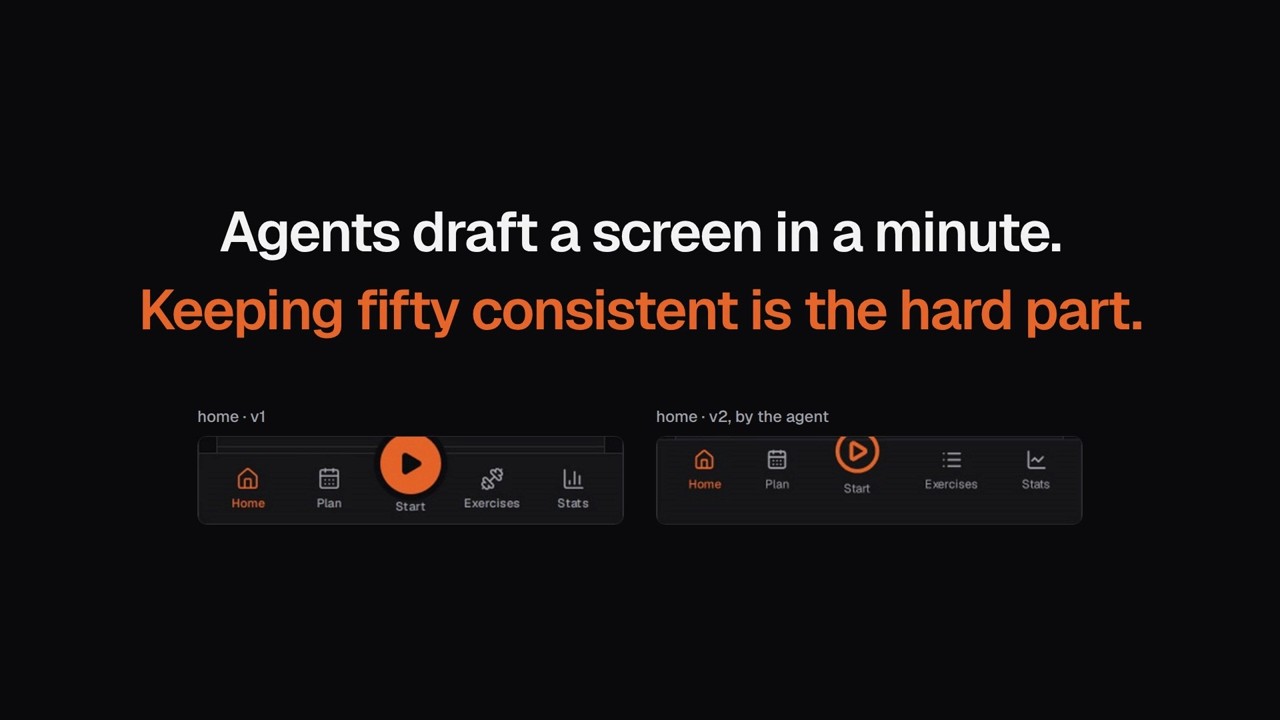 Watch stitch2 in 80 seconds on YouTube: an agent's draft drifts from the design system, the checks catch it, and it is fixed and approved on the canvas