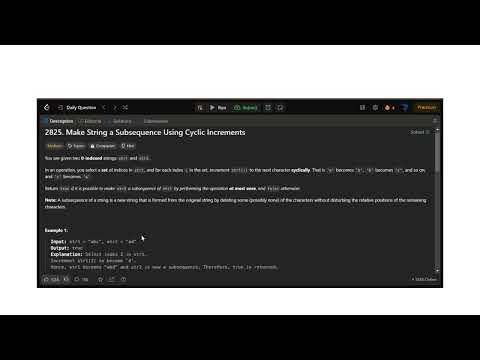 Leetcode 2825 Make String A Subsequence Using Cyclic Increments Coding Leetcode Easy Programm