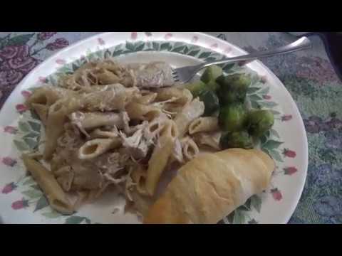 Watch Me Eat Chicken Alfredo Pasta And Brussels Sprouts And Crescent Roll