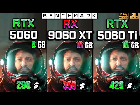 RTX 5060 8GB vs RX 9060 XT 16GB vs RTX 5060 Ti 16GB Test / 1080p - 1440p / in 8 Games