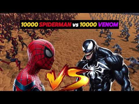 10000 SPIDERMAN vs 1000 VENOM !!! Who Wins???