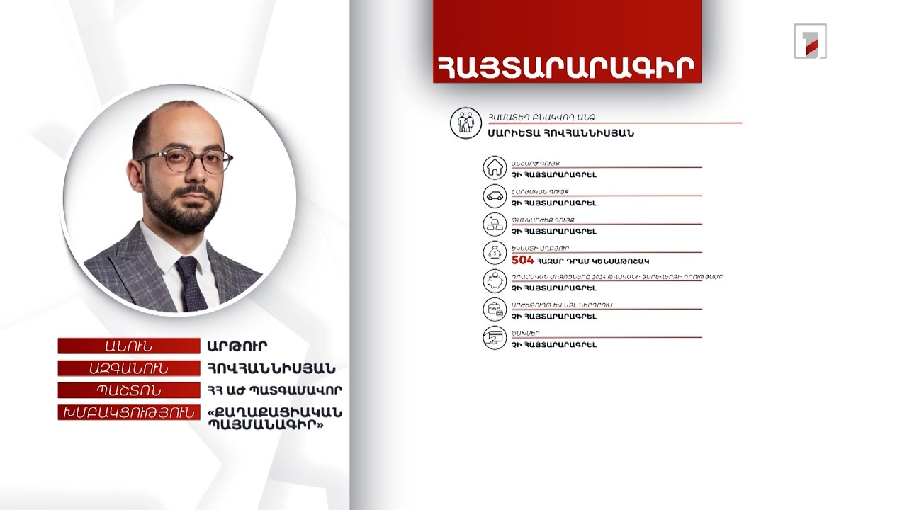 Անհատական բնակելի տուն, ավտոմեքենա. ՀՀ ԱԺ պատգամավոր Արթուր Հովհաննիսյանի հայտարարագիրը