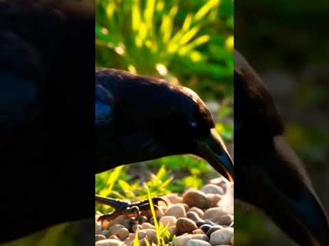 The crow is putting stone into the pot to drink water