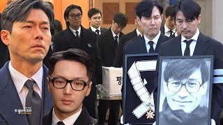 Jung WooSung, Lee JungJae, Hyun Bin et d'autres stars accompagnent Ahn Sung Ki lors de son dernie...