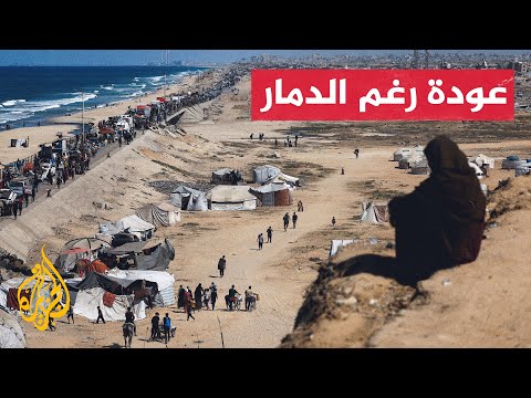 فيديو | رغم الدمار الهائل.. نازحون فلسطينيون يواصلون العودة إلى مدينة غزة شمال القطاع