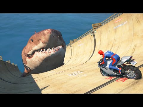 SPIDERMAN vs MEGALODON | GTA 5 Water Ragdolls Jumps/Fails ep.25
