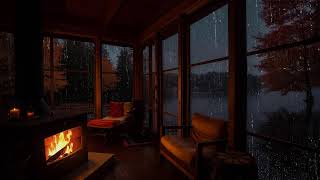 Fall Asleep in a Cozy Autumn Forest Cabin with Rain and Fireplace Sounds Tonight