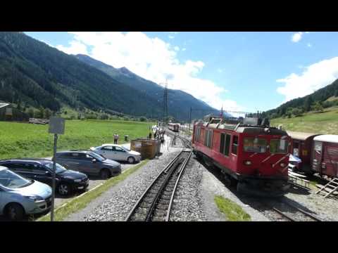 Leaving the Oberwald DFB station in the Furka Cogwheel Steam Railway