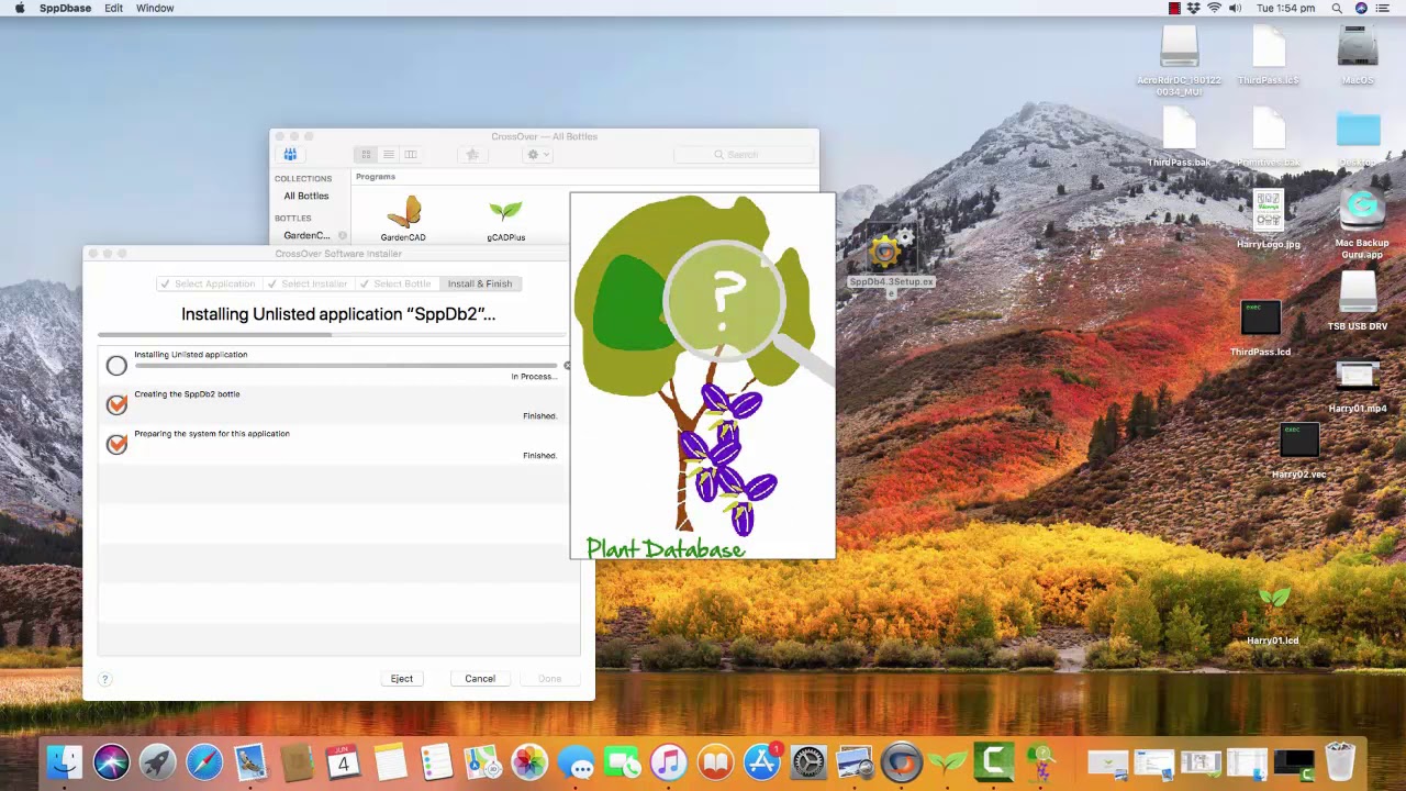 Install the personal plant database SppDb under CrossOver