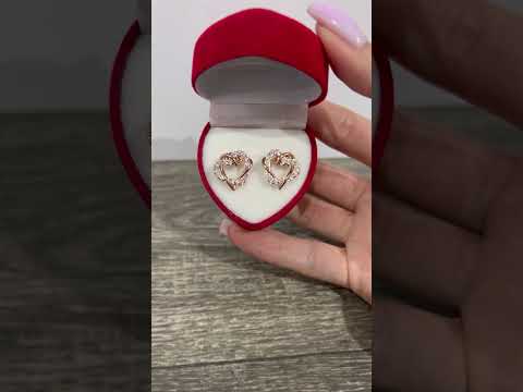 Подарок девушке серьги "Переплетение двух сердец" медзолото 18К с цирконами в бархатной коробочке - фото 4 - id-p1064340704