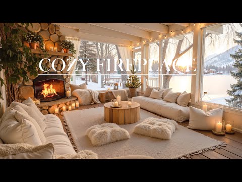 Winter Cabin Jazz by the Lake ❄️ | Cozy Fireplace Ambience & Soft Jazz for Relaxing Moments 🎶