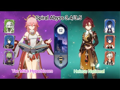 C0 Yae Miko Hyperbloom & C4 Heizou National - Spiral Abyss 3.5 - Floor 12 9 star | Genshin Impact