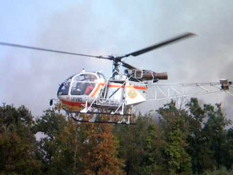 SA 315B Lama landing + helicopter in action during a blaze