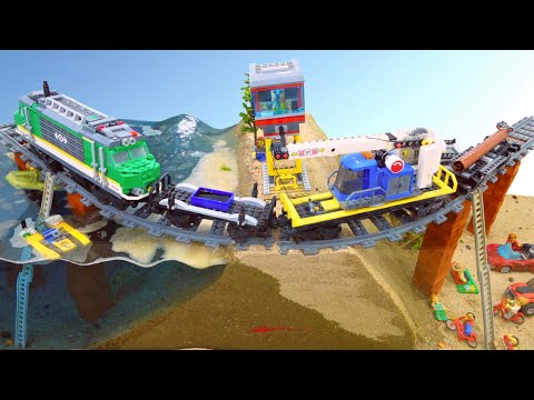 LEGO Train Bridge Collapse - LEGO Dam Breach Experiment - LEGO Train Falls Into Water
