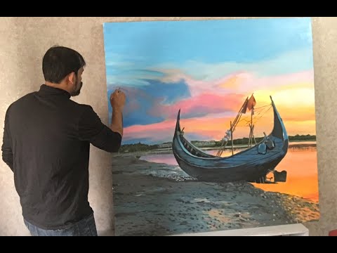 Time lapse of Acrylic painting 'Glory of dusk'