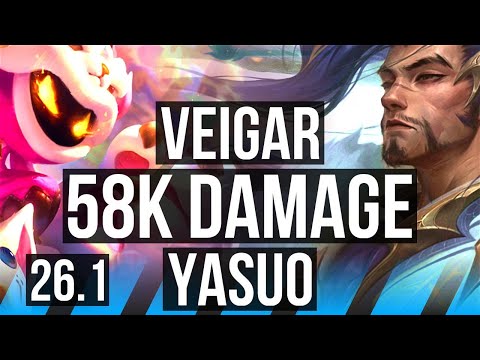 VEIGAR vs YASUO (MID) | 58K damage | KR Master | 26.1