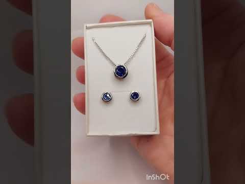 Подарок девушке набор "Сапфир мини диски в серебре" колье и серьги ювелирный сплав с цирконами в коробочке - фото 1 - id-p2390459809