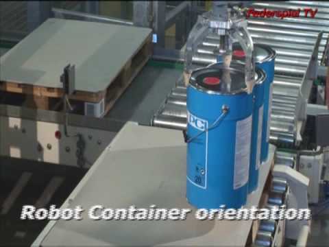 12 Robot Palletiserer with can drum orientator and head change