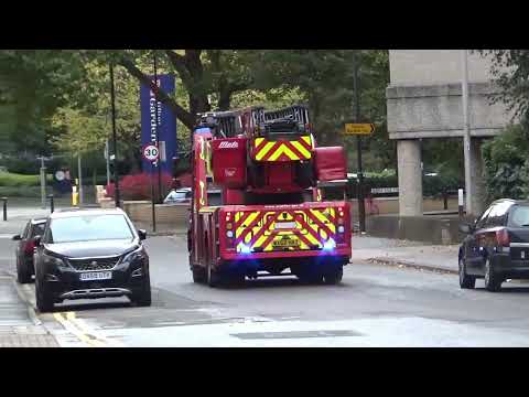 Turntable Ladder & 2 Pumps Turning Out From AFRS Temple