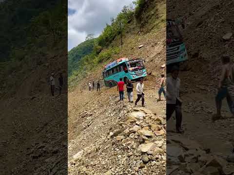 World most dangerous hilly offroad crossing by nepali Volvo bus in nepal