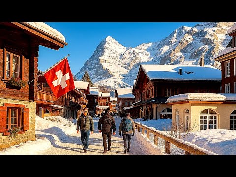 Muerren Winter Walk Tour | Switzerland's Most Beautiful Car-Free Alpine Village (4K HDR)