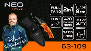 Neo Tools Survival nôž, nerezová ocel, 20mm, 9mm, 63-109, kresadlo v rukoväti