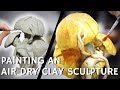 Painting an AIR DRY clay sculpture with ACRYLIC paint: Airbrush and Hand-Painting Techniques