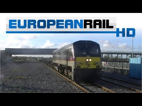 Iarnród Éireann Irish Rail 201 loco 209 + IWT liner passes Adamstown Station