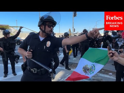 Law Enforcement Clash With Protesters At Anti-ICE March In Los Angeles