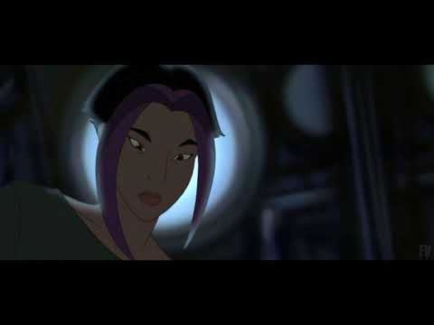 Titan A.E. official trailer frame showing Cale and Akima against a blue-lit starfield, hinting at the soundtrack’s late-90s alt-rock-meets-space vibe