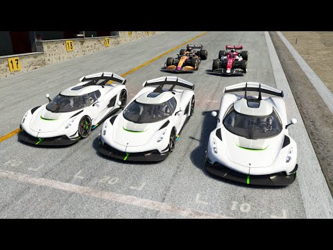 F1 Alfa Romeo Valtteri Bottas  vs F1 McLaren Daniel Ricciardo vs Koenigsegg Jesko Sports