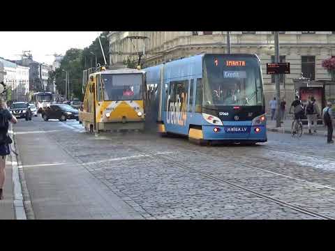 Riga: Schienenreinigungs- und Abkühlungsfahrzeug der Strassenbahn (siehe Text) # 6.8.2020