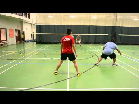 Sep.10.15. Walnutgrove Badminton. Brandy + Imroze VS Aaron + Stephen.