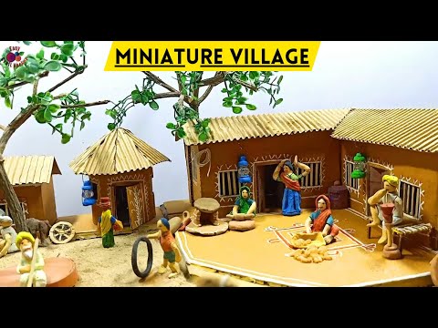 Miniature Village Model with Cardboard and Clay | Mini Farmer | Mini village School Project | Farm
