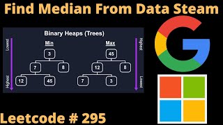 YouTube video 'FIND MEDIAN FROM DATA STREAM | LEETCODE # 295 | PYTHON TWO HEAPS SOLUTION'