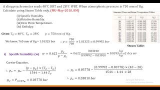 NUMERICALS ON PSYCHROMETRY| CALCULATION OF Specific Humidity, Relative Humidity, DPT, Enthalpy