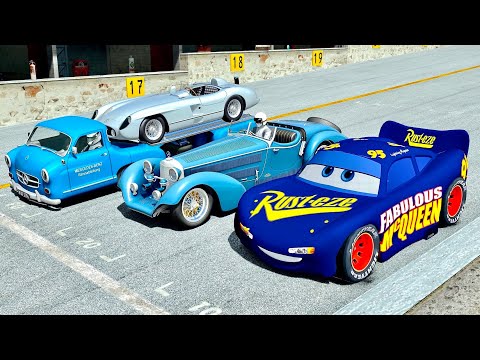 Fabulous Lightning McQueen vs 1950 Mercedes Benz Racecar Transporter vs Mercedes SS 1930 at Top Gear