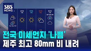 [날씨] 전국 미세먼지 '나쁨'..제주 최고 80mm 비 내려 / SBS