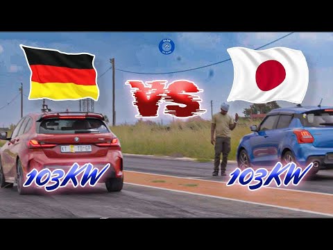Thumbnail for 103KW Drag race: BMW F40 118i M Sport vs Suzuki Swift Sport | Germany  🇩🇪  vs Japan  🇯🇵 by Suzuki, BMW, Car