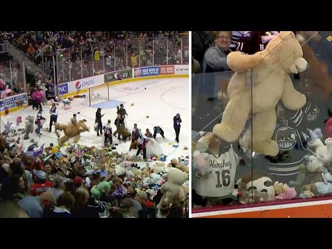 35,000 Teddy Bears Are Tossed Onto Pennsylvania Hockey Rink for a Good Cause