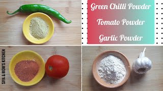 Instant Spices | Kitchen Essentials | Green Chilli Powder | Tomato Powder | Garlic Powder