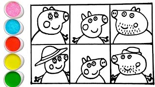Papa pig and her family, Drawing easy,Painting and coloring for kids and Toddlers