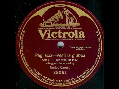 Enrico Caruso "Vesti la giubba" Pagliacci aria = 1907 orchestra version, most famous of 3 versions