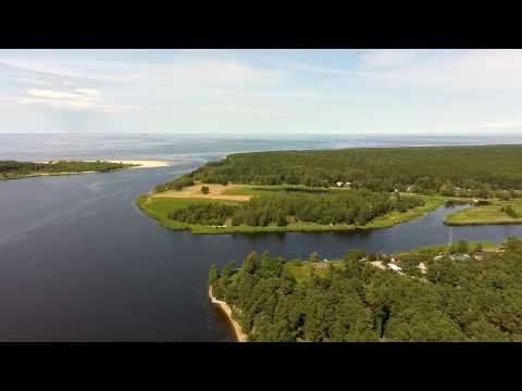 Flying over the river Lielupe, Latvia. Panorama 4K video