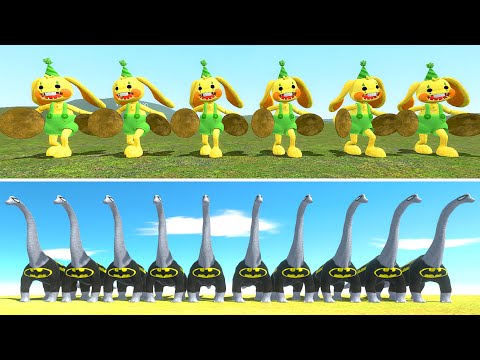 BUNZO BUNNY VS BATMAN BRACHIOSAURUS DEATH RUN - Animal Revolt Battle Simulator