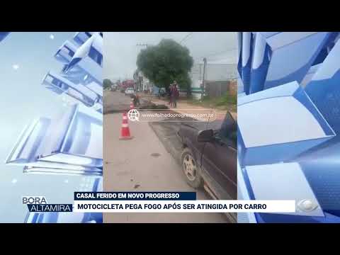 CASAL FERIDO EM NOVO PROGRESSO: MOTOCICLETA PEGA FOGO APÓS SER ATINGIDA POR CARRO