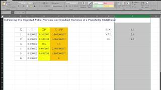 Calculating Expected Value, Variance and Standard Deviation of Probability Distribution using Excel